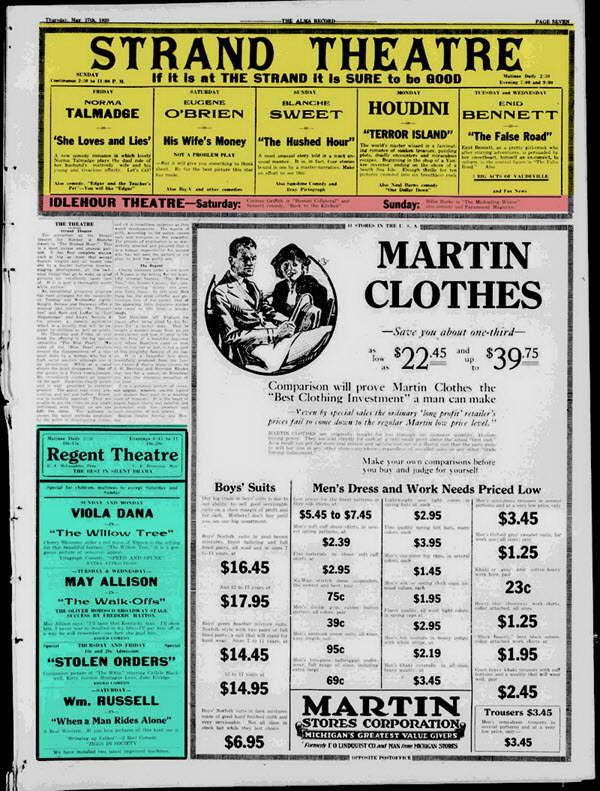 Strand Theatre - MAY 27 1920 ADS SHOWING ALL 3 THEATERS